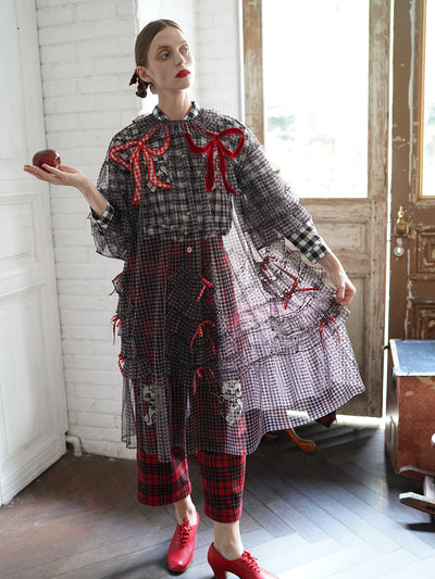 Unlogical Poem Vintage Style Ruffle Black Gingham Dress Smock