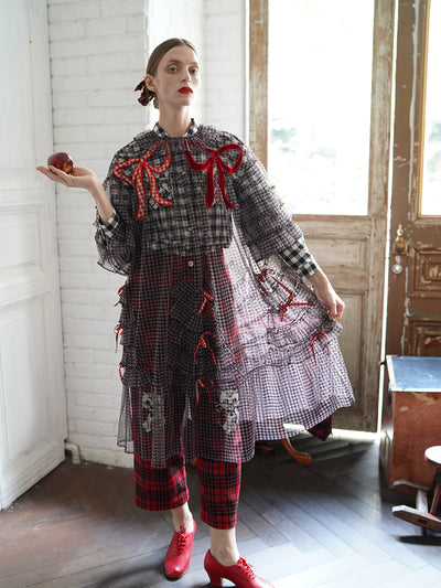 Unlogical Poem Vintage Style Ruffle Black Gingham Dress Smock