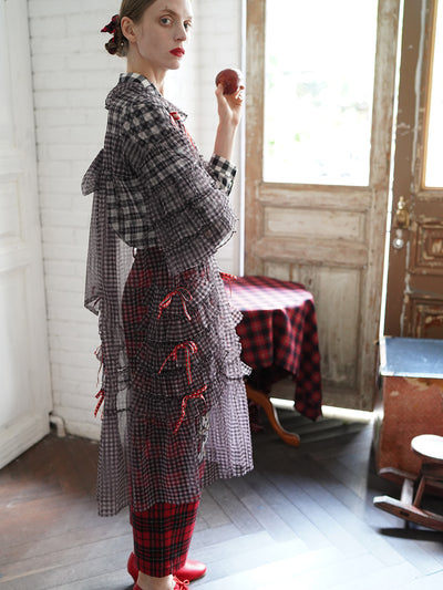 Unlogical Poem Vintage Style Ruffle Black Gingham Dress Smock