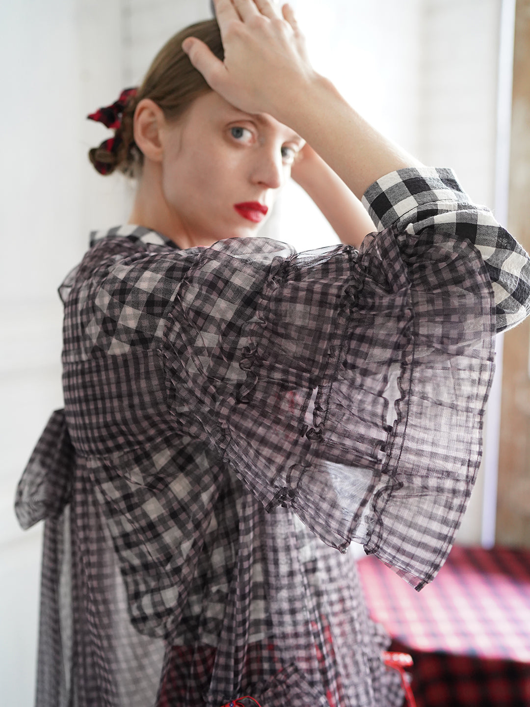 Unlogical Poem Vintage Style Ruffle Black Gingham Dress Smock