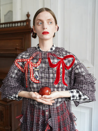 Unlogical Poem Vintage Style Ruffle Black Gingham Dress Smock