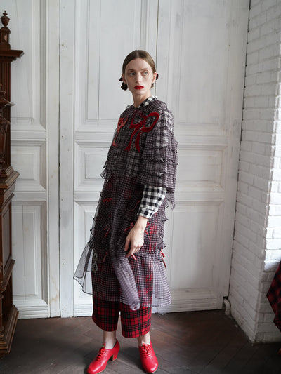 Unlogical Poem Vintage Style Ruffle Black Gingham Dress Smock