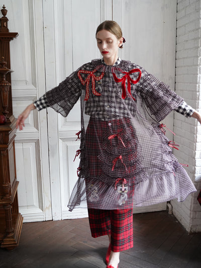 Unlogical Poem Vintage Style Ruffle Black Gingham Dress Smock