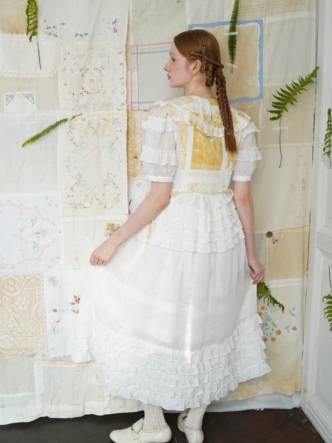 Unlogical Poem Victorian Style Ruffled White Ramie Dress