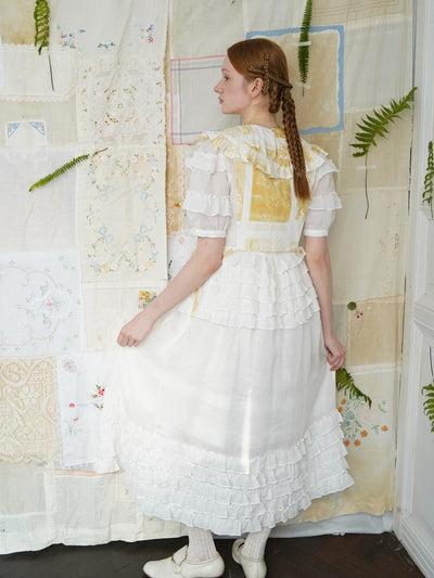 Unlogical Poem Victorian Style Ruffled White Ramie Dress
