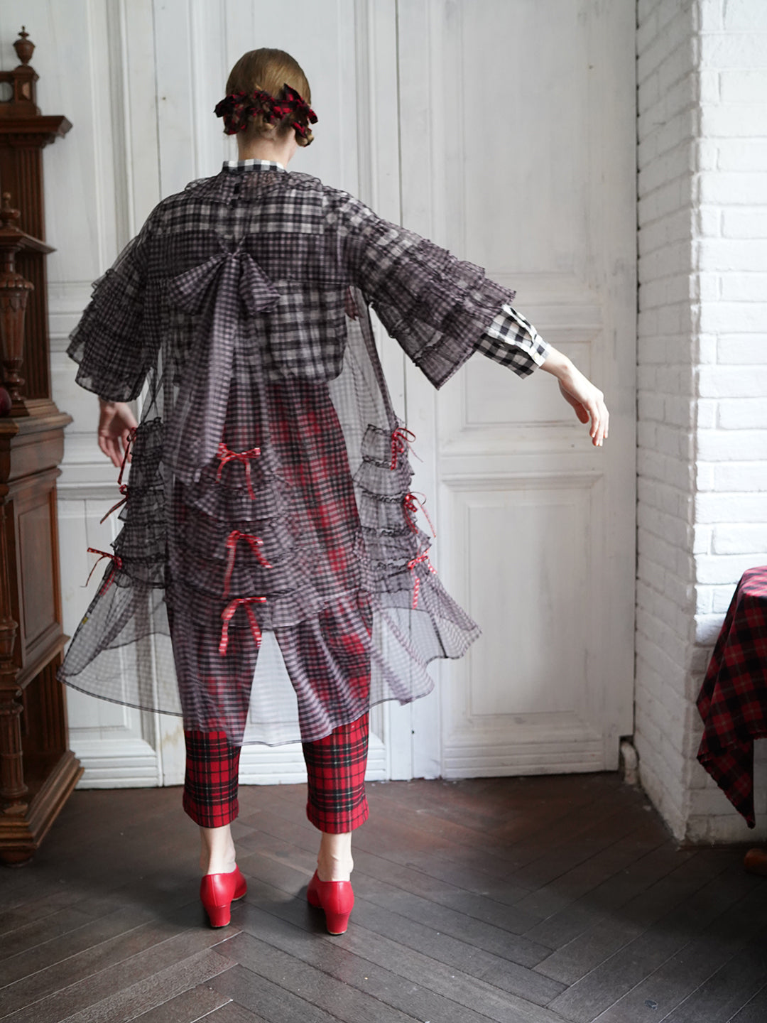 Unlogical Poem Vintage Style Ruffle Black Gingham Dress Smock