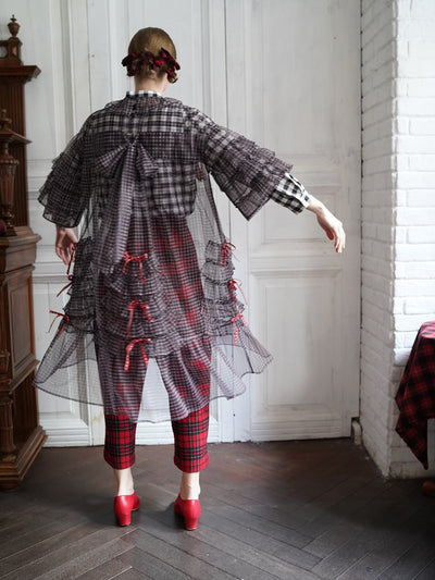 Unlogical Poem Vintage Style Ruffle Black Gingham Dress Smock