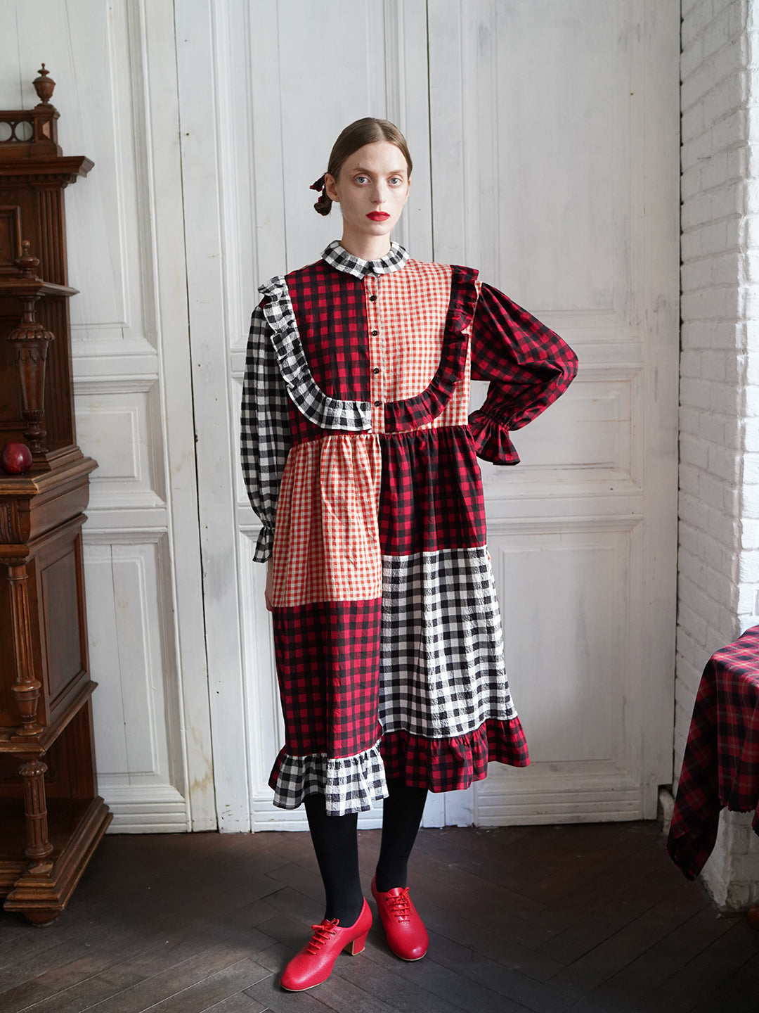 Unlogical Poem Retro Style Red and Black Gingham Patchwork Dress