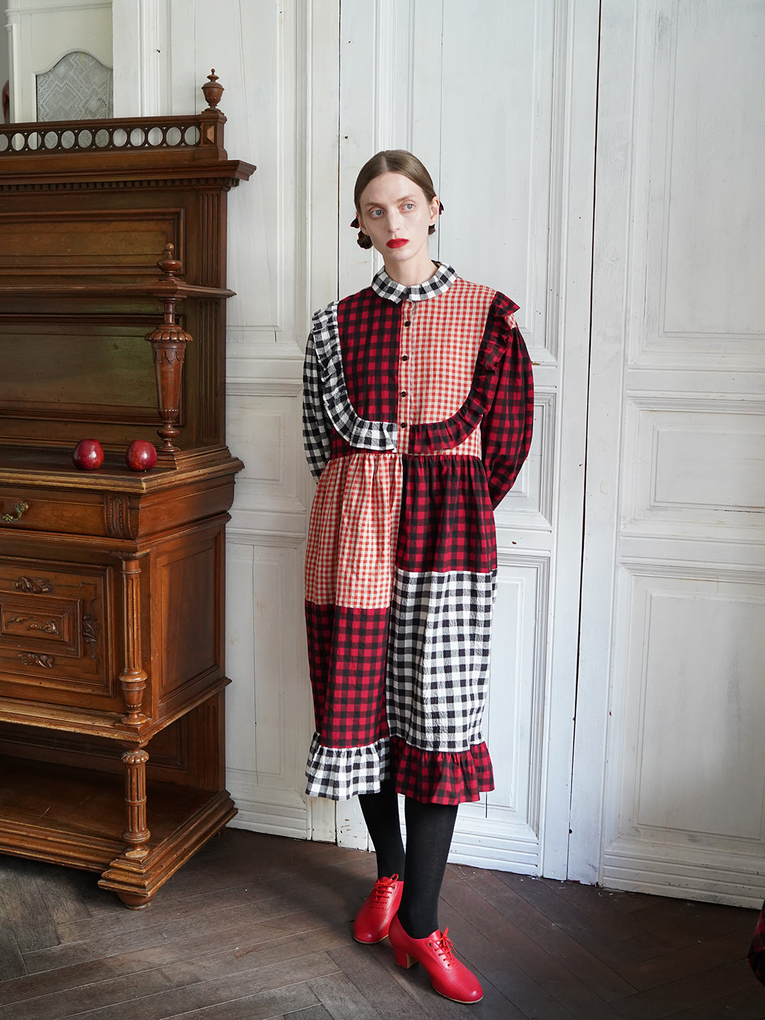 Unlogical Poem Retro Style Red and Black Gingham Patchwork Dress