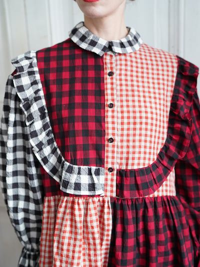 Unlogical Poem Retro Style Red and Black Gingham Patchwork Dress
