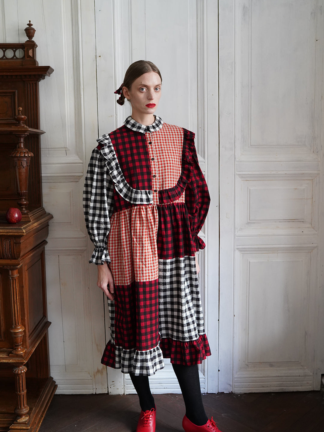 Unlogical Poem Retro Style Red and Black Gingham Patchwork Dress