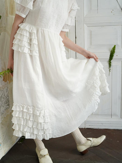 Unlogical Poem Victorian Style Ruffled White Ramie Dress