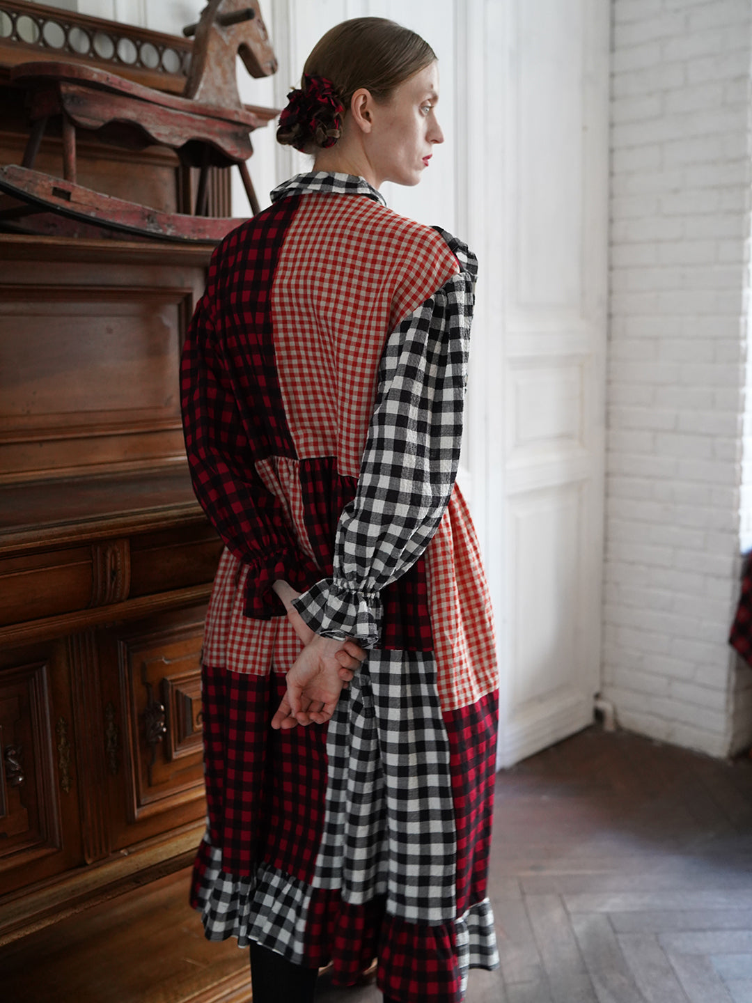 Unlogical Poem Retro Style Red and Black Gingham Patchwork Dress