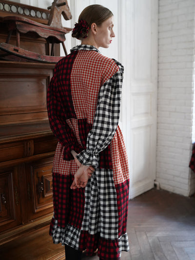 Unlogical Poem Retro Style Red and Black Gingham Patchwork Dress