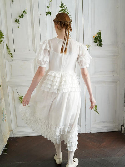Unlogical Poem Victorian Style Ruffled White Ramie Dress
