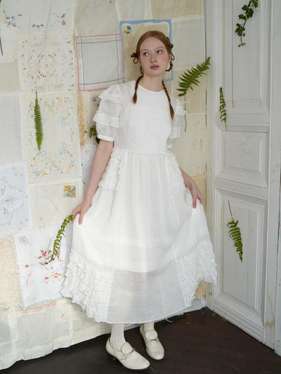 Unlogical Poem Victorian Style Ruffled White Ramie Dress