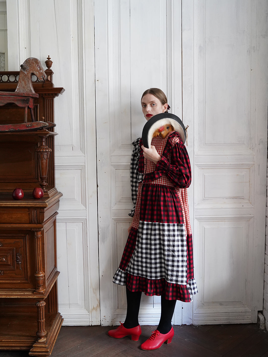 Unlogical Poem Retro Style Red and Black Gingham Patchwork Dress