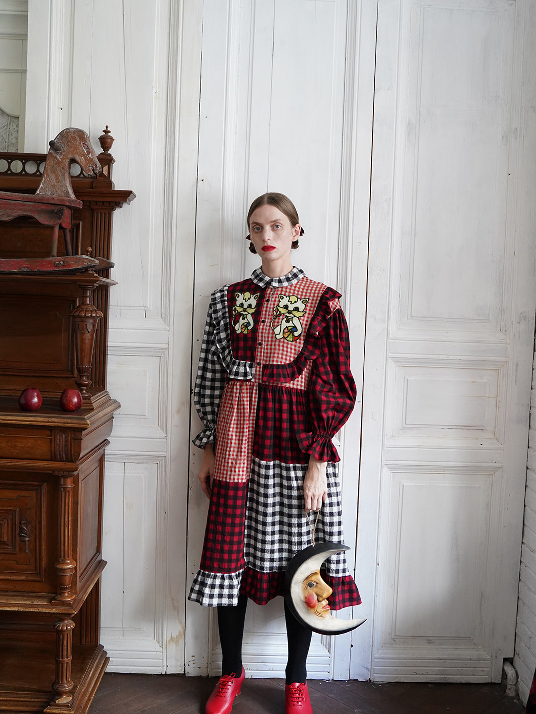 Unlogical Poem Retro Style Red and Black Gingham Patchwork Dress