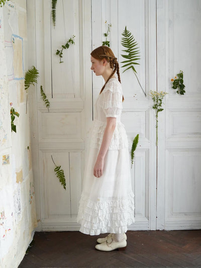 Unlogical Poem Victorian Style Ruffled White Ramie Dress