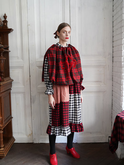 Unlogical Poem Retro Style Red and Black Gingham Patchwork Dress