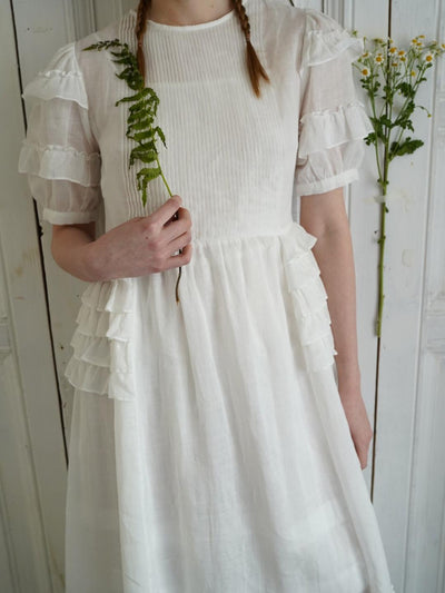 Unlogical Poem Victorian Style Ruffled White Ramie Dress