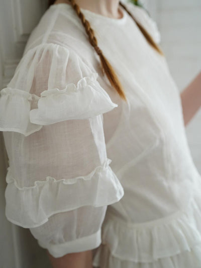 Unlogical Poem Victorian Style Ruffled White Ramie Dress