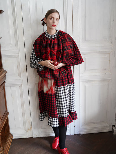 Unlogical Poem Retro Style Red and Black Gingham Patchwork Dress