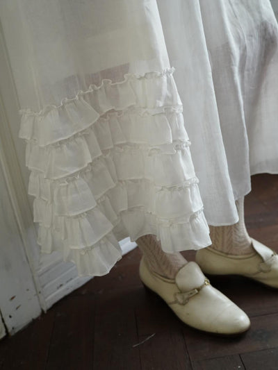 Unlogical Poem Victorian Style Ruffled White Ramie Dress