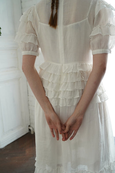 Unlogical Poem Victorian Style Ruffled White Ramie Dress