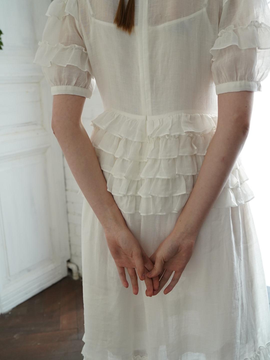 Unlogical Poem Victorian Style Ruffled White Ramie Dress