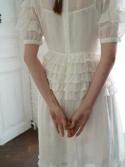 Unlogical Poem Victorian Style Ruffled White Ramie Dress