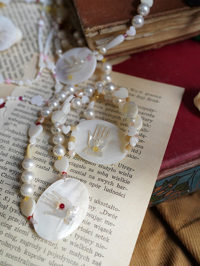 Unlogical Poem Hand/Bird shaped Shell Natural freshwater pearls Handmade Necklace