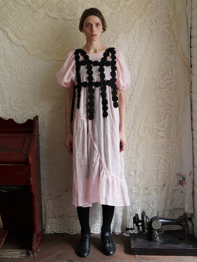 Unlogical Poem Handmade Yoyo Flower Black Smock