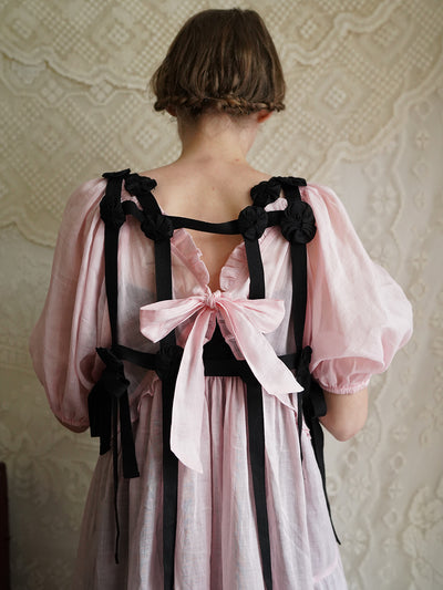 Unlogical Poem Handmade Yoyo Flower Black Smock