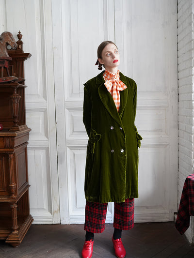 Unlogical Poem Retro-style Bow Velvet Overcoat