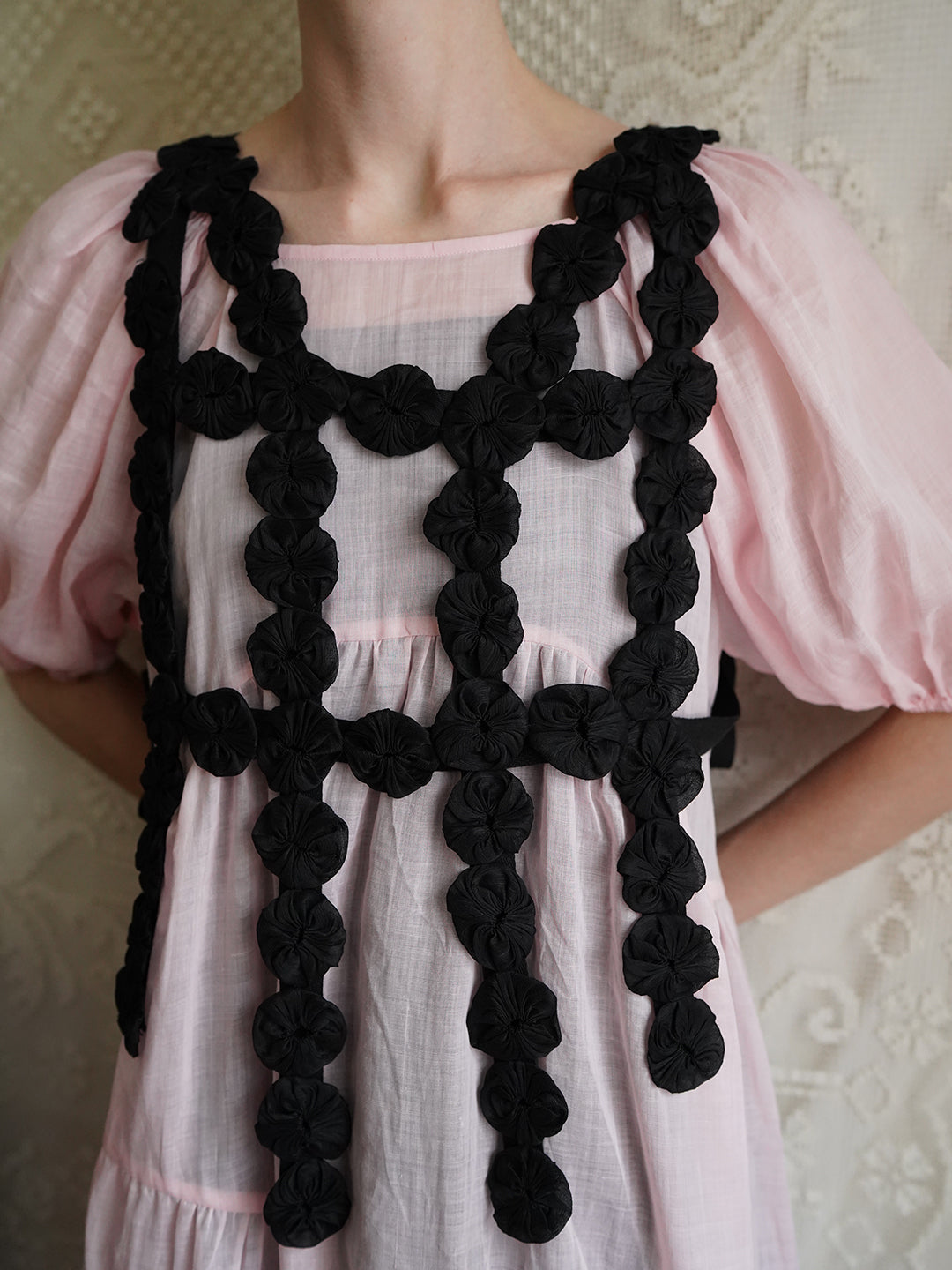 Unlogical Poem Handmade Yoyo Flower Black Smock