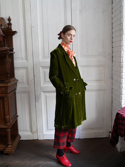 Unlogical Poem Retro-style Bow Velvet Overcoat