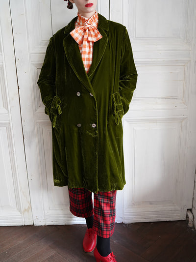 Unlogical Poem Retro-style Bow Velvet Overcoat