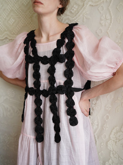 Unlogical Poem Handmade Yoyo Flower Black Smock