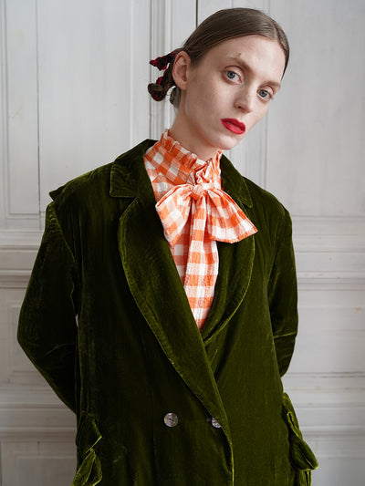 Unlogical Poem Retro-style Bow Velvet Overcoat