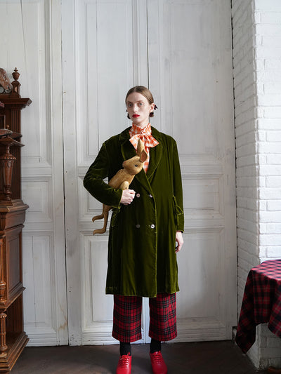 Unlogical Poem Retro-style Bow Velvet Overcoat