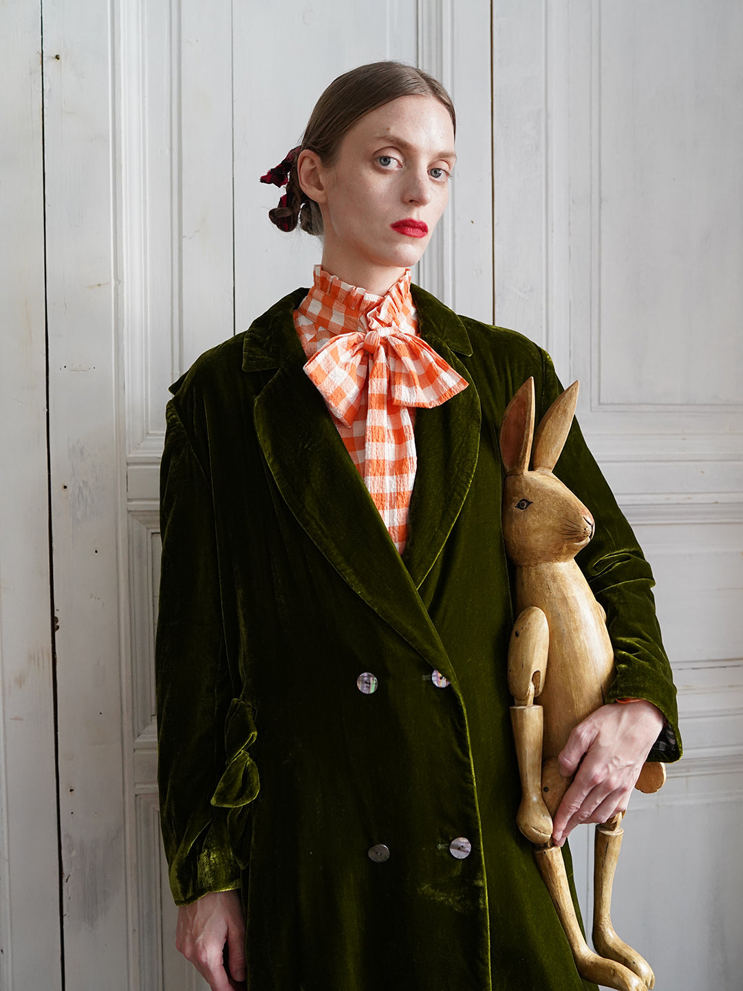 Unlogical Poem Retro-style Bow Velvet Overcoat