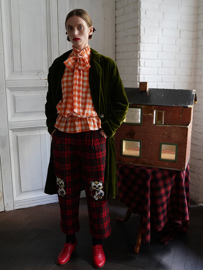 Unlogical Poem Victorian-style Orange Gingham Bow Shirt