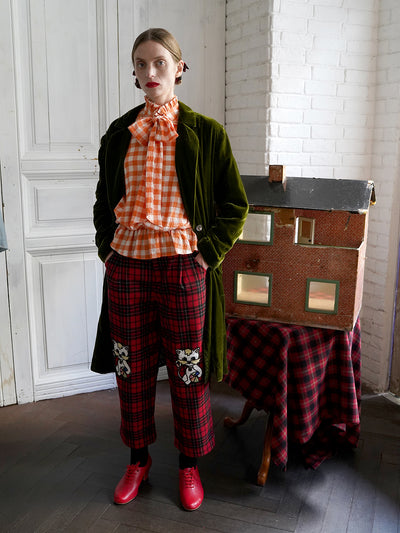 Unlogical Poem Victorian-style Orange Gingham Bow Shirt