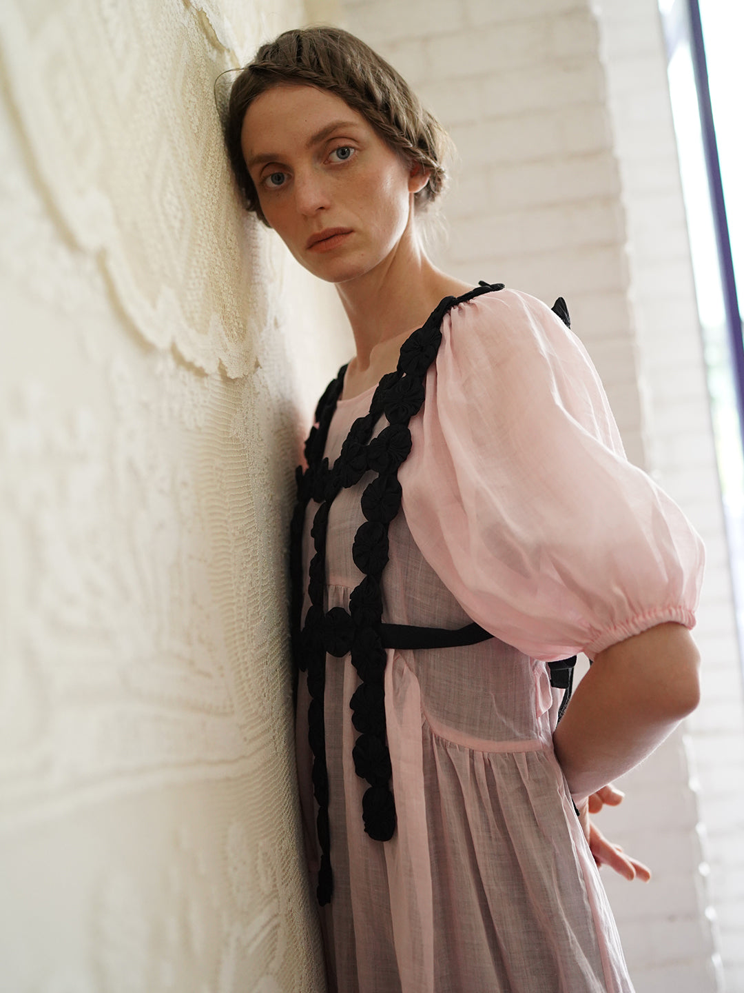 Unlogical Poem Handmade Yoyo Flower Black Smock