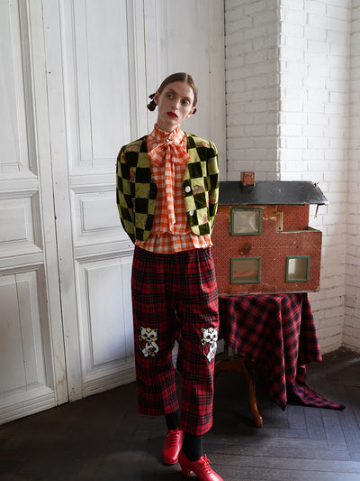 Unlogical Poem Victorian-style Orange Gingham Bow Shirt