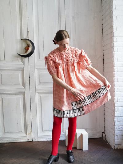 Unlogical Poem Handmade Yoyo Flower Bow Piano Embroidered Linen Bud Dress