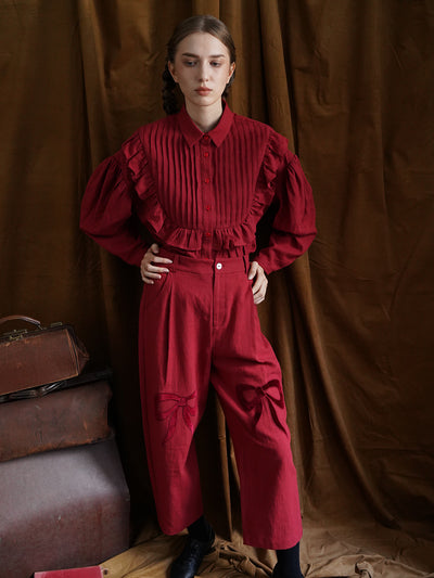 Unlogical Poem Bow-knot Appliques Red/Black/Blue Trousers