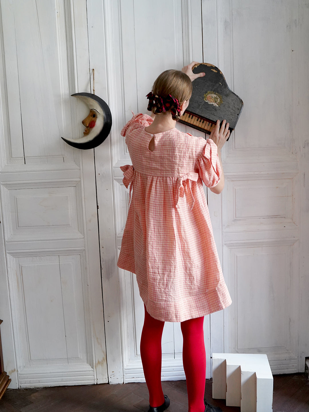 Unlogical Poem Handmade Yoyo Flower Bow Piano Embroidered Linen Bud Dress