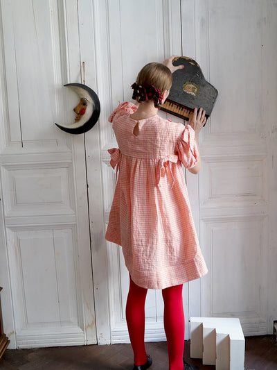 Unlogical Poem Handmade Yoyo Flower Bow Piano Embroidered Linen Bud Dress